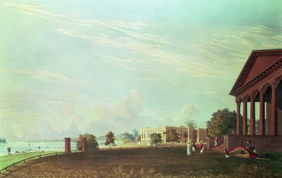 Barrackpore House, Kalkata, ryl Robert Havell, hospoda. 1824 (rytina) od James Baillie Fraser