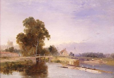Bárka u plavebních vrat, Windsor za nimi (olej) od James Baker Pyne