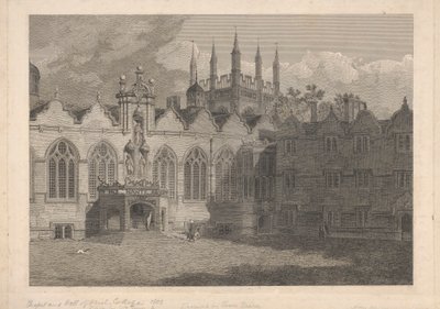 Pohled na kapli a sál Oriel College od James Basire