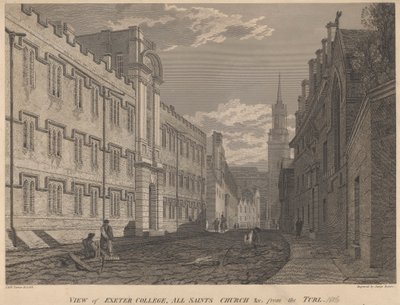 Pohled na Exeter College, kostel Všech svatých, z Turl od James Basire