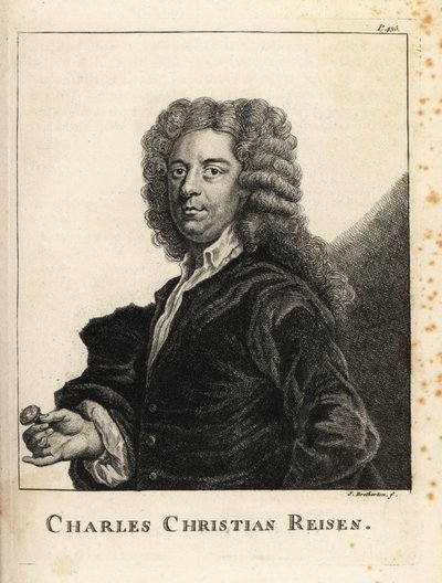 Portrét Charlese Christiana Reisena (1680-1725), anglický rytec drahokamů a rytec pečetí od James Bretherton