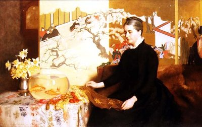 Dáma s japonským plátnem a zlatou rybkou (Portrét umělcovy matky) od James Cadenhead
