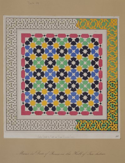 Mozaika in dado výklenku v sále dvou sester, Alhambra, z „Arabských starožitností Španělska“, vydaného v roce 1812 od James Cavanagh Murphy