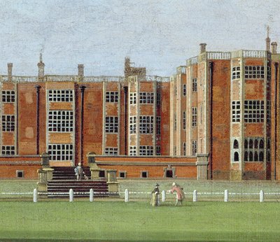 Pohled na Temple Newsam House, c.1750 (olej na plátně) (detail 128852, zobrazující střední část fasády) od James Chapman
