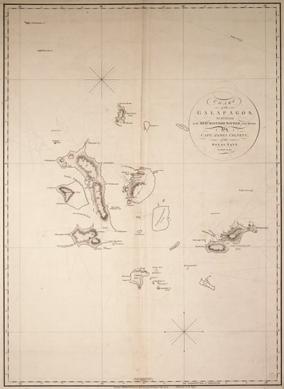 Mapa Galapág, kterou na obchodní lodi "Rattler" nakreslil kapitán James Colnett z Královského námořnictva. Opravy do roku 1832. od James Colnett