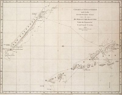 Mapa objevů učiněných v jižním Tichém oceánu na lodi Jeho Veličenstva "Resolution" pod velením kapitána Cooka od James Cook
