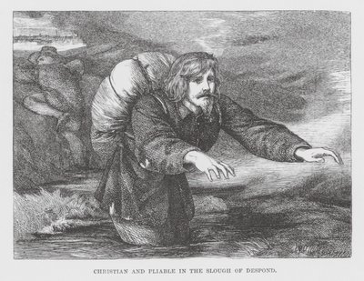 Křesťanský a poddajný ve Slough of Despond (rytina) od James Dawson Watson