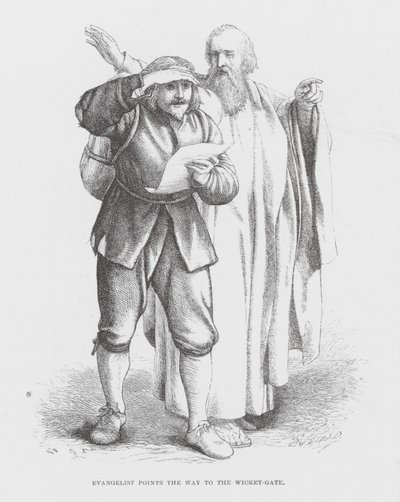 Evangelista ukazuje cestu k bráně (rytina) od James Dawson Watson