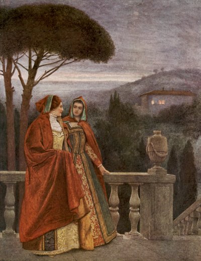 Shakespearův Kupec benátský: Portia a Nerissa (barevná litografie) od James Dromgole Linton