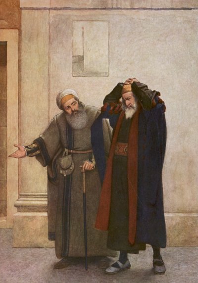 Shakespearův Kupec benátský: Shylock a Tubal (barevná litografie) od James Dromgole Linton