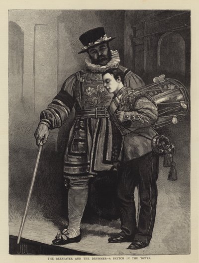 Beefeater a bubeník, skica ve věži od James Dromgole Linton