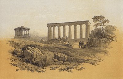 Národní památník, Calton Hill (chromolitho) od James Duffield Harding