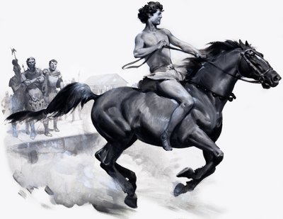 Alexandr Veliký na koni Bucephalus (kvaš na papíře) od James Edwin McConnell
