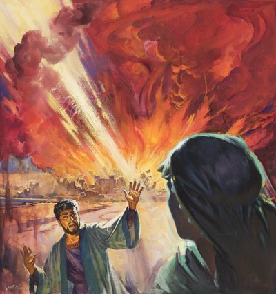 Zničení Sodomy a Gomory (kvaš na papíře) od James Edwin McConnell