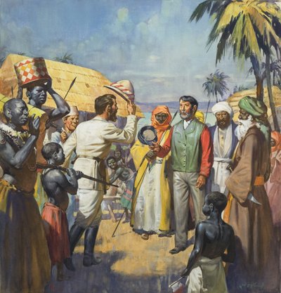 "Doktor Livingstone, předpokládám..." (kvaš na papíře) od James Edwin McConnell