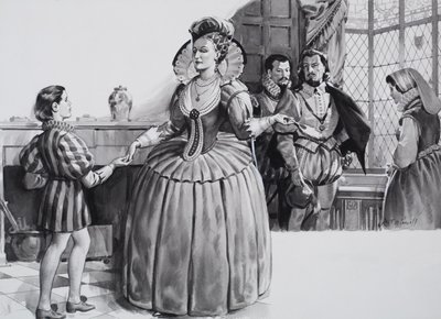 Mladý Francis Bacon a královna Alžběta I. (kvaš na papíře) od James Edwin McConnell