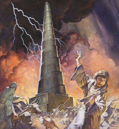 Babylonská věž (kvaš na papíře) od James Edwin McConnell