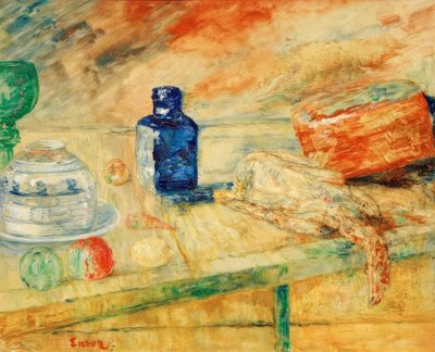 Modrá láhev od James Sidney Ensor