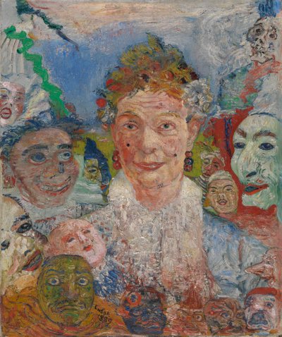 Stará dáma s maskami od James Ensor