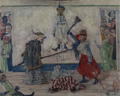 Boj kostlivců o tělo oběšence od James Ensor
