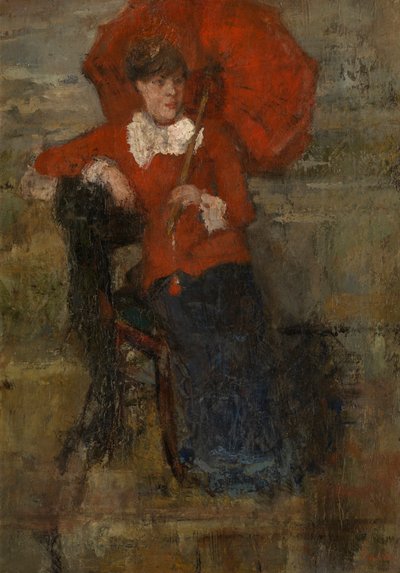 Dáma s červeným slunečníkem (olej na plátně) od James Ensor