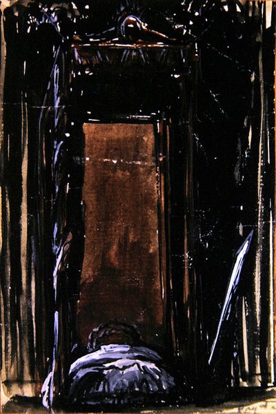 The Bed, cca 1909 (inkoust a kvaš na papíře) od James Ferrier Pryde