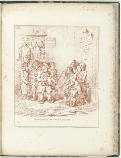 Výbor pro emigranty, 1795 Výbor pro uprchlíky (název o objektu) Hollandia Regenerata (název série) od James Gillray (possibly)
