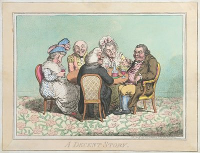 Slušný příběh, publikovala Hannah Humphrey v roce 1795 (ručně kolorovaný lept) od James Gillray