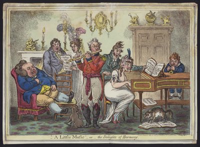Malá hudba aneb The Delights of Harmony (barevný lept) od James Gillray