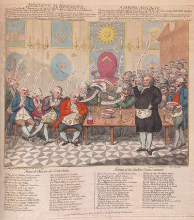 Zednářská anekdota, hospoda. 1786 (ručně kolorovaná rytina) od James Gillray