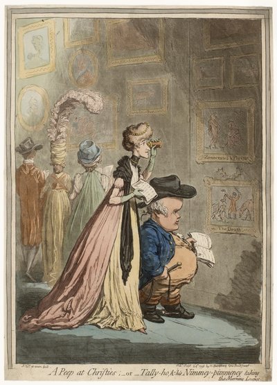 Nahlédnutí do Christies aneb Tally-ho, amp; Jeho Nimeney-Pimmeney bere ranní salonek od James Gillray