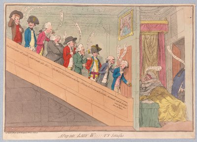 A Peep into Lady W!!!!!ys Seraglio, hospoda. 1782 (ručně kolorovaná rytina) od James Gillray