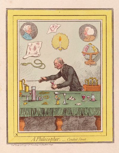 A Philosopher: Conduit Street, hospoda. 1796 (ručně kolorovaná rytina) od James Gillray