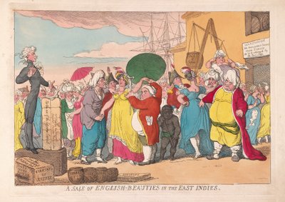 Prodej anglických krásek ve Východní Indii, pub. 1786 (ručně kolorovaná rytina) od James Gillray
