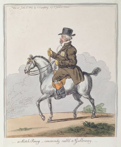 Skotský medvídek, běžně nazývaný Galloway, vydala Hannah Humphrey v roce 1803 (ručně kolorovaný lept) od James Gillray