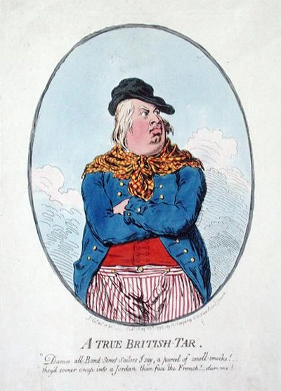 A True British Tar, publikovala Hannah Humphrey v roce 1795 (ručně kolorovaný lept) od James Gillray