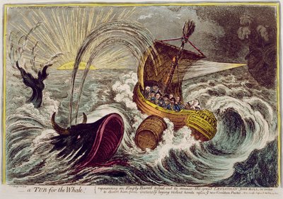 Vana pro velrybu! vydal Hannah Humphrey v roce 1806 (ručně kolorovaný lept) od James Gillray