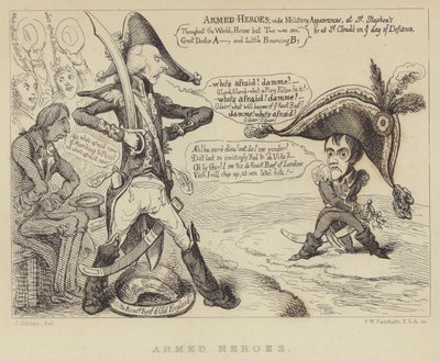 Ozbrojení hrdinové: Britský premiér Henry Addington čelí Napoleonovi a hrozbě francouzské invaze, 1803 od James Gillray