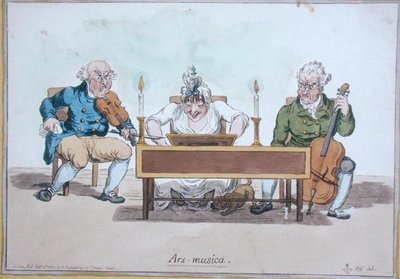 Ars Musica, vydané Hannah Humphrey v roce 1800 (ručně kolorovaný lept) od James Gillray