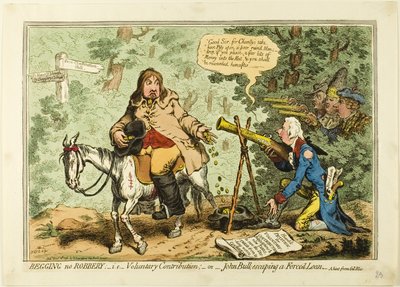Žebrání není loupež; tj. dobrovolný příspěvek aneb John Bull uniká nucené půjčce od James Gillray