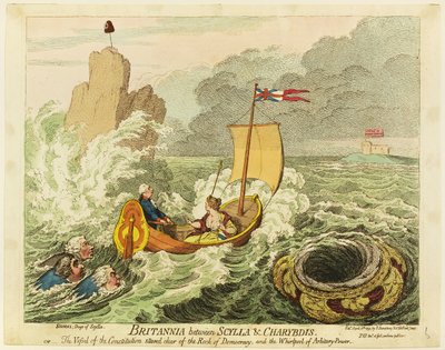 Británie mezi Skyllou a Charybdou od James Gillray