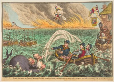 British Tars Tažení dánské flotily do přístavu, The Broad-Bottom Leviathan t..., 1. října 1807. od James Gillray