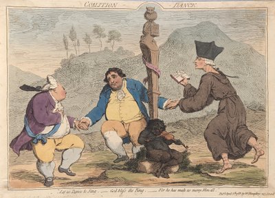 Koaliční tanec, hospoda. 1785 (ručně kolorovaná rytina) od James Gillray
