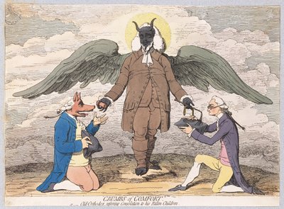 Drobky útěchy aneb Starý ortodoxní navracející Útěchu svým padlým dětem, hospoda. 1782 (ručně kolorovaná rytina) od James Gillray