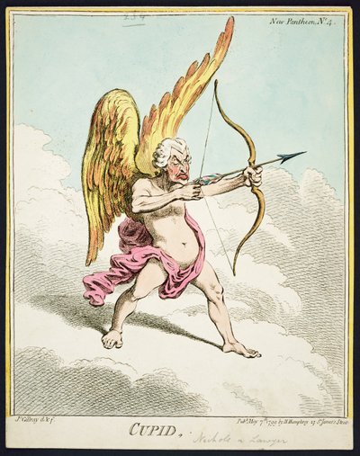 Cupid, z Nového Pantheonu č. 4, publikovala Hannah Humphrey, 1799 od James Gillray