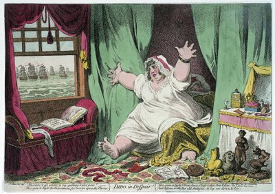Didonino zoufalství, karikatura zesměšňující vztah Horatia Nelsona a lady Emmy Hamiltonové od James Gillray