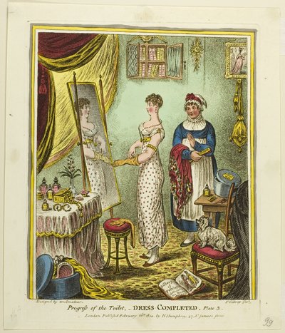 Šaty dokončeny, třetí deska knihy Progress of the Toilet od James Gillray