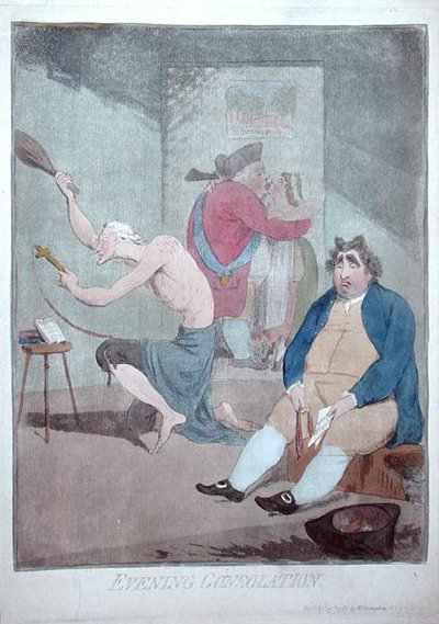 Večerní útěcha, vydal William Humphrey v roce 1785 (ručně kolorovaný lept) od James Gillray