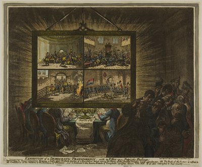 Výstava demokratické transparentnosti s jejím vlivem na vlastenecké city od James Gillray