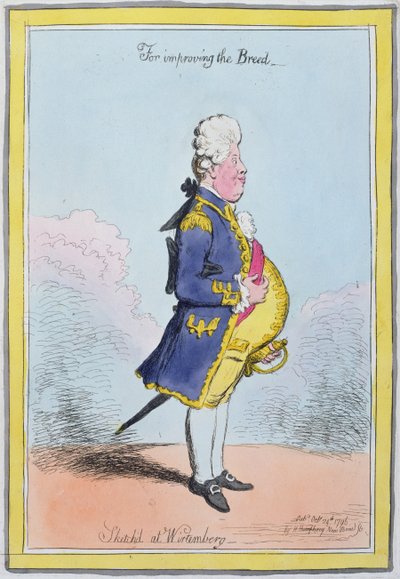 Pro zlepšení plemene, načrtnuté ve Wirtembergu, vydané Hannah Humphrey v roce 1796 (ručně kolorovaný lept) od James Gillray